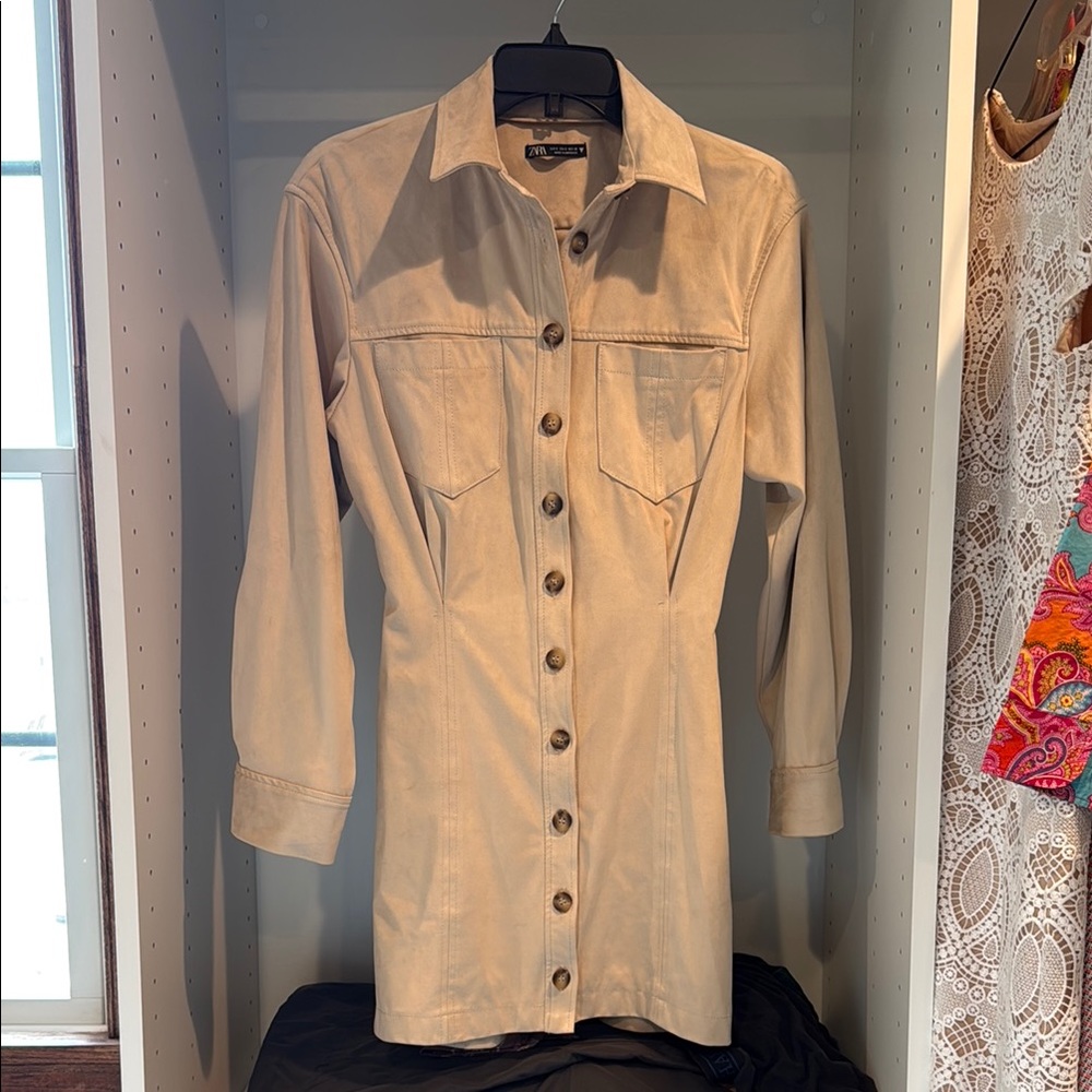 Zara Tan suede Button-Up Dress